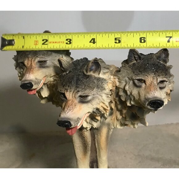 Three Wolf Heads On Rock Base Sculpture Figurine Resin Home Decor Ornament - Picture 12 of 12